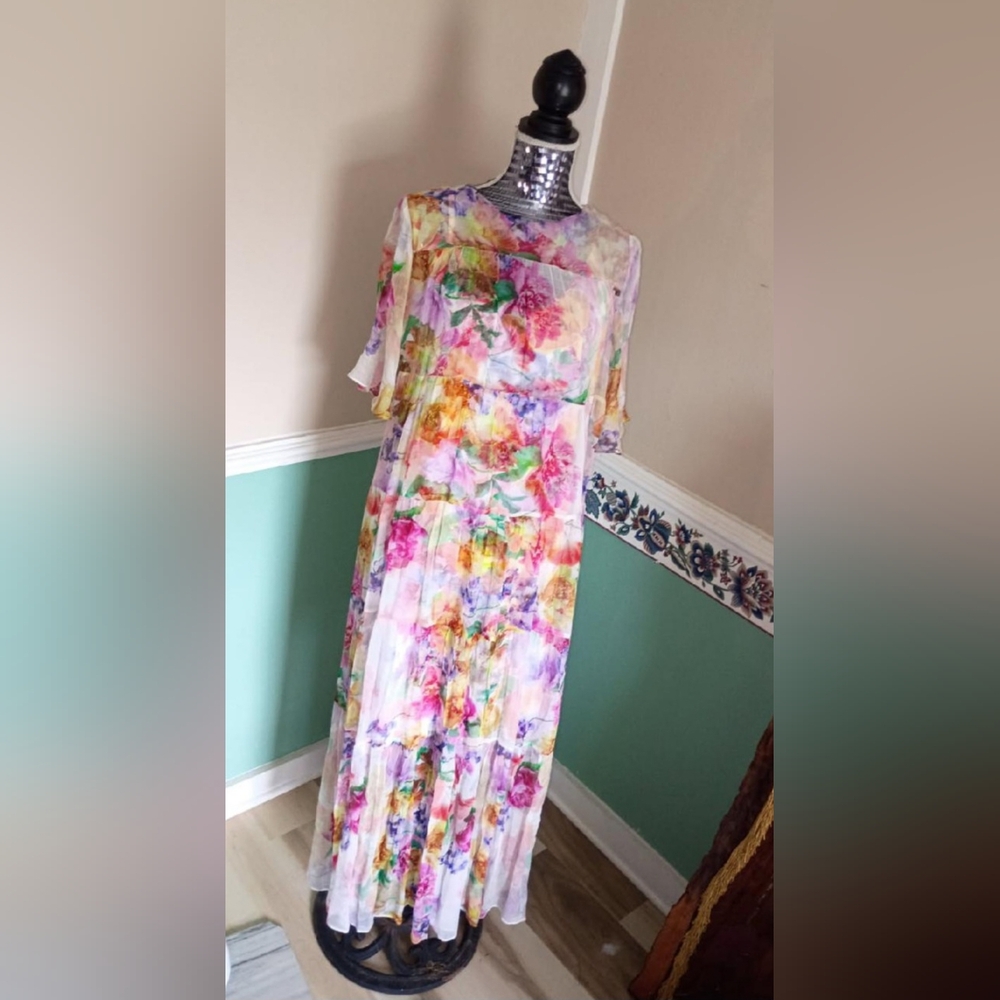 Johnny Was Vibrant Floral Long Sleeve Dress